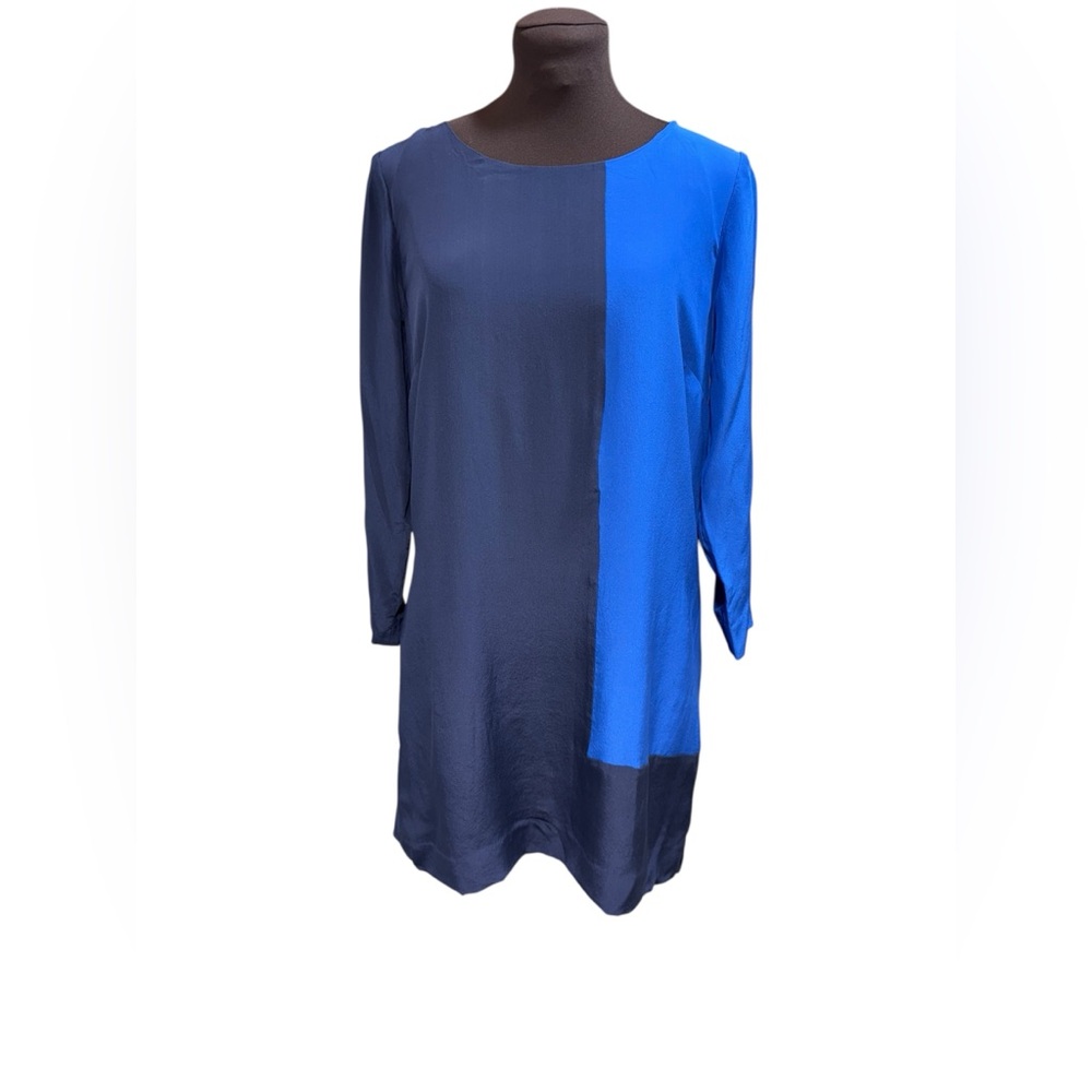J.Crew Jules 100% Silk Blue Colorblock Shift Dress Women’s Size 10